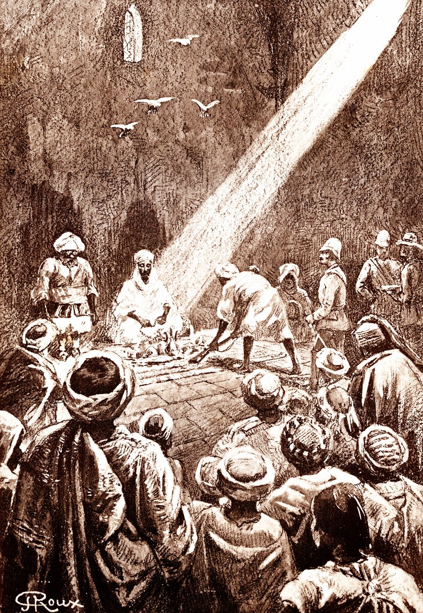 Nubijská poušť. Severní Súdán kmen. 1888 (rytina) od George Roux
