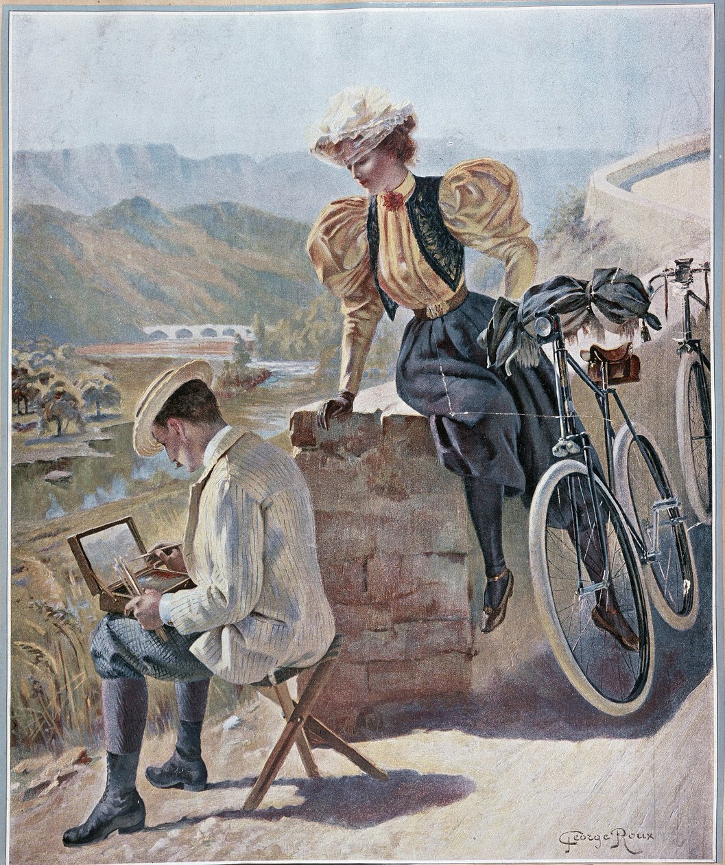 Akvarel a cyklistika - litografie od Georgese Rouxe, v.1900 od George Roux