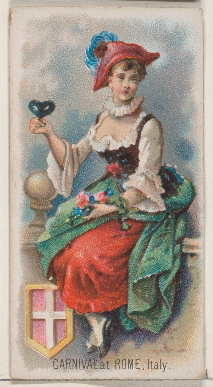 Karneval v Římě, Itálie, ze série Holidays N80 pro cigarety značky Duke, 1890., 1890. od George S. Harris and Sons