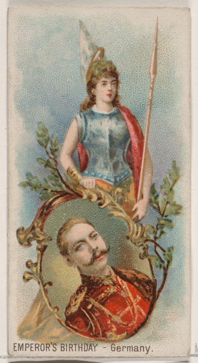 Císařovy narozeniny, Německo, ze série Holidays N80 pro cigarety značky Duke, 1890., 1890. od George S. Harris and Sons