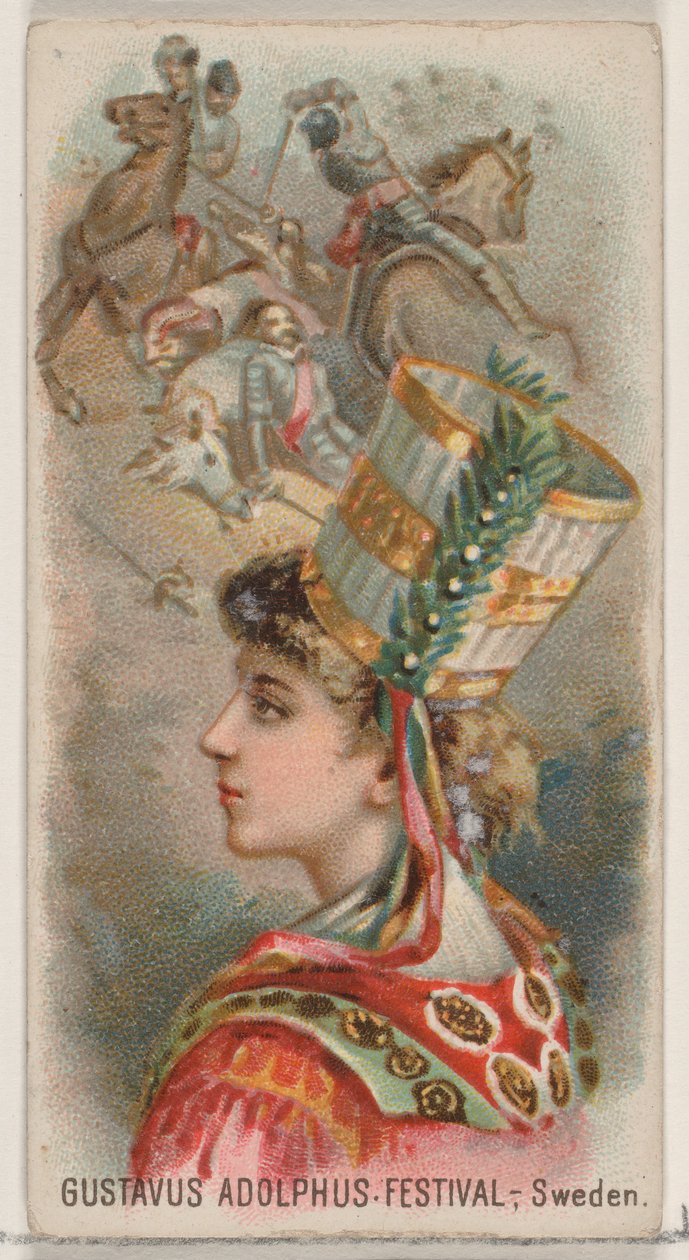 Festival Gustavus Adolphus, Švédsko, ze série Holidays N80 pro cigaretu značky Duke..., 1890. od George S. Harris and Sons