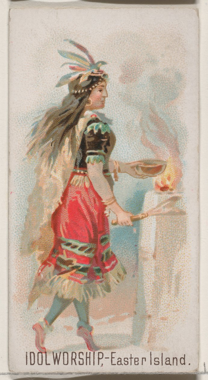 Idol Worship, Velikonoční ostrov, ze série Holidays N80 pro cigarety značky Duke, 1890., 1890. od George S. Harris and Sons