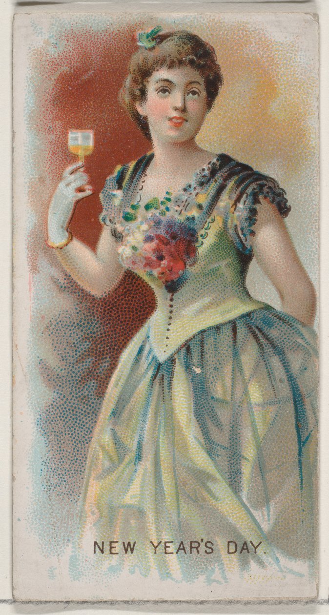 Nový rok, Spojené státy americké, ze série Holidays N80 pro cigarety značky Duke, 1890., 1890 od George S. Harris and Sons