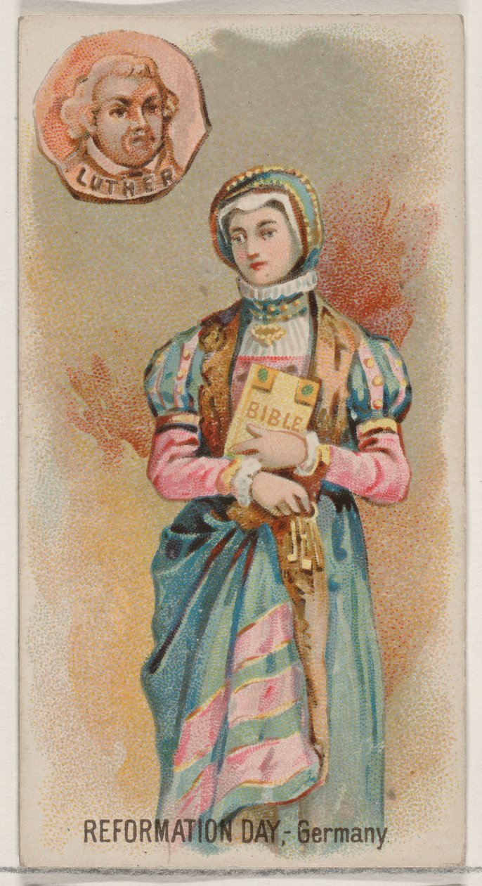 Den reformace, Německo, ze série Holidays N80 pro cigarety značky Duke, 1890., 1890. od George S. Harris and Sons