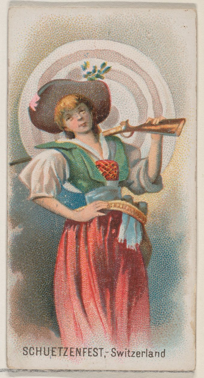 Schuetzenfest, Švýcarsko, ze série Holidays N80 pro cigarety značky Duke, 1890., 1890. od George S. Harris and Sons