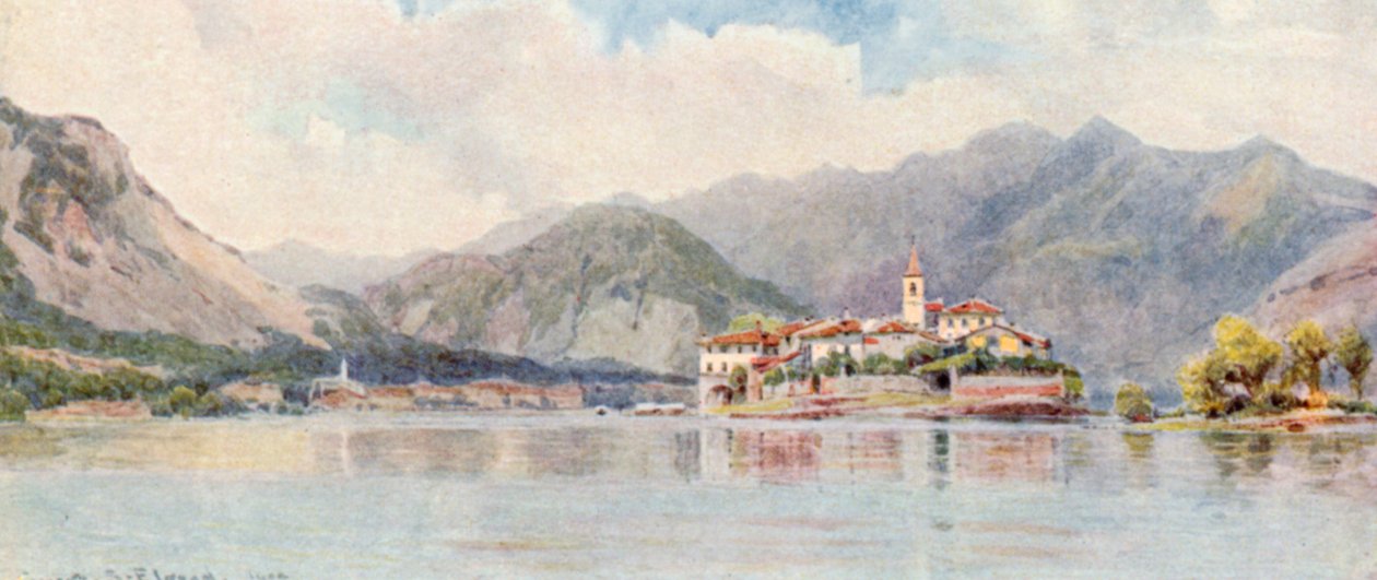 Baveno a Isola Pescatori, jezero Maggiore (barevná litografie) od George Samuel Elgood