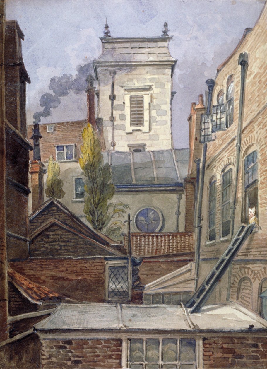 Věž kostela St George Botolph Lane, City of London, c1830. od George Shepheard