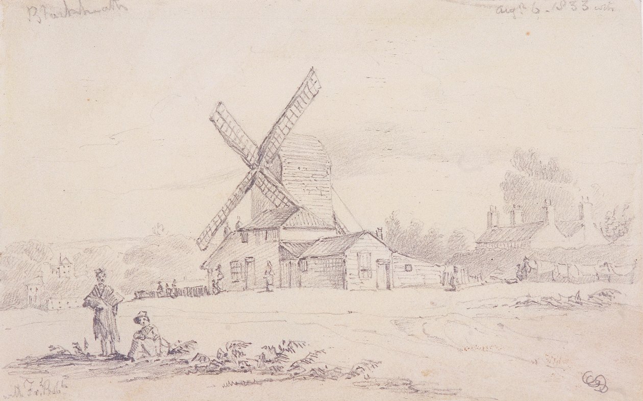 Pohled na mlýn s větrným mlýnem na Blackheath, Greenwich, Londýn, 1833 od George Shepheard