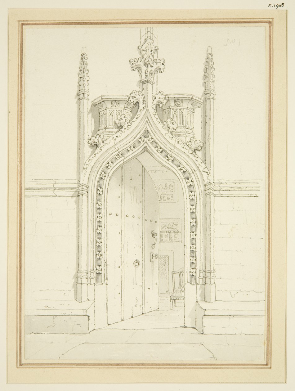 Doorway of Vestry Room of St Mary Redcliffe, c.1812 (tužka a akvarel na papíře) od George Shepherd