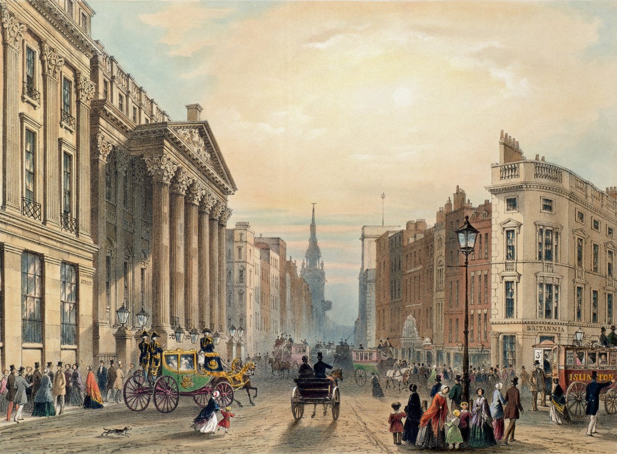 Mansion House hledící směrem k Cheapside, rytý Thomas Picken († 1870), nakladatelství Ackermann 1851 od George Shepherd