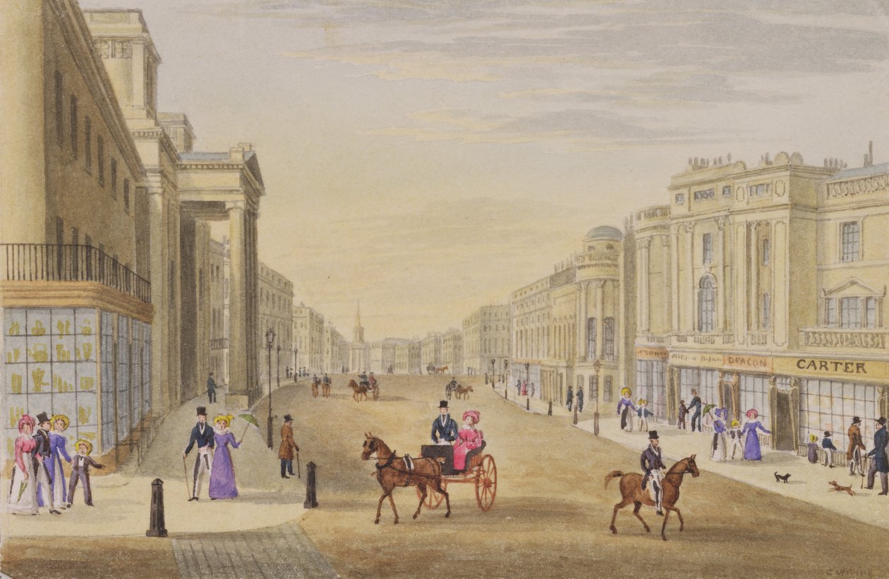 Regent Street, pohled na sever z Hanover Street, asi 1830 od George Shepherd