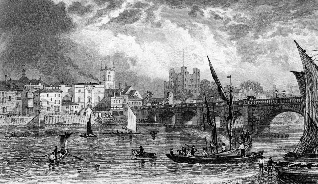 Rochester Bridge, ryl H. Adlard, c.1830 od George Shepherd