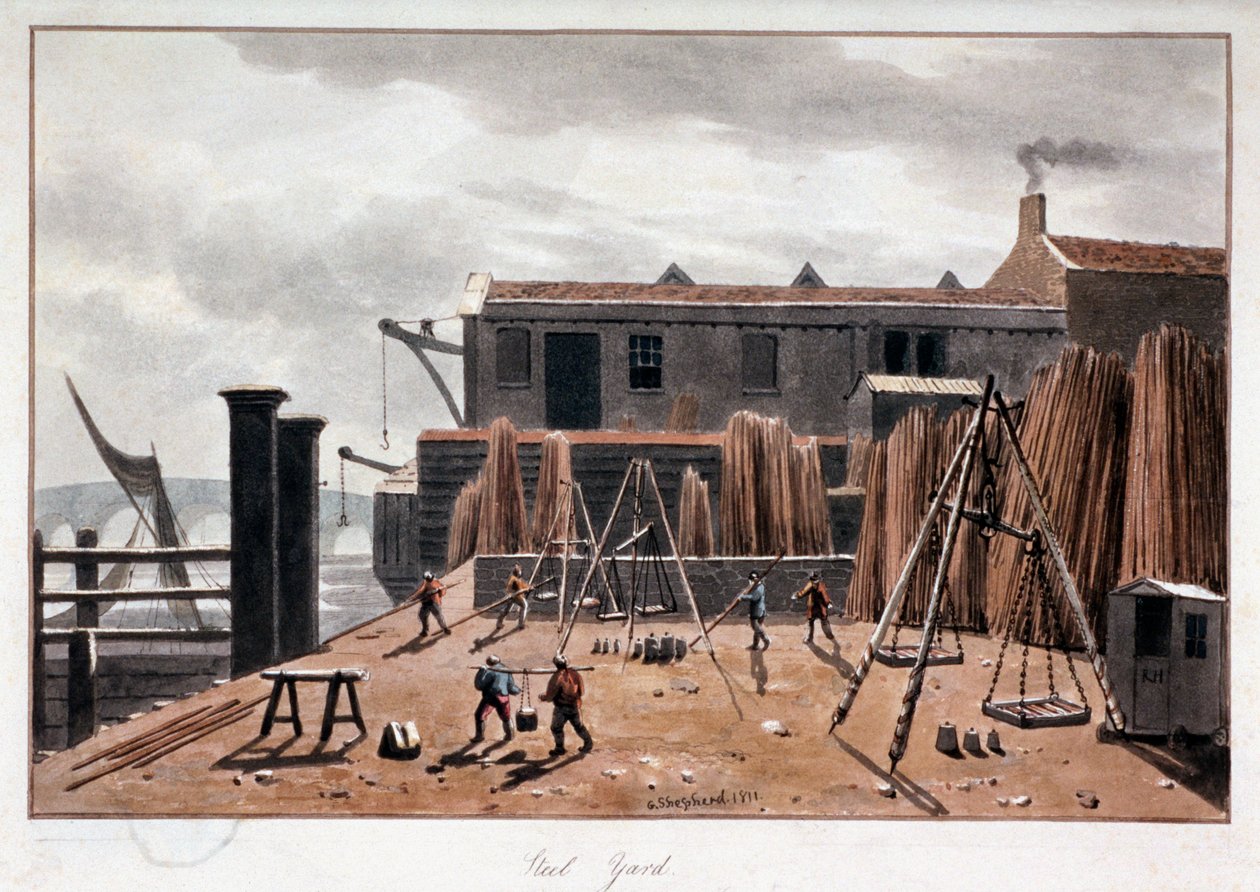 Pohled na Steelyard Wharf, Londýn, 1811 od George Shepherd