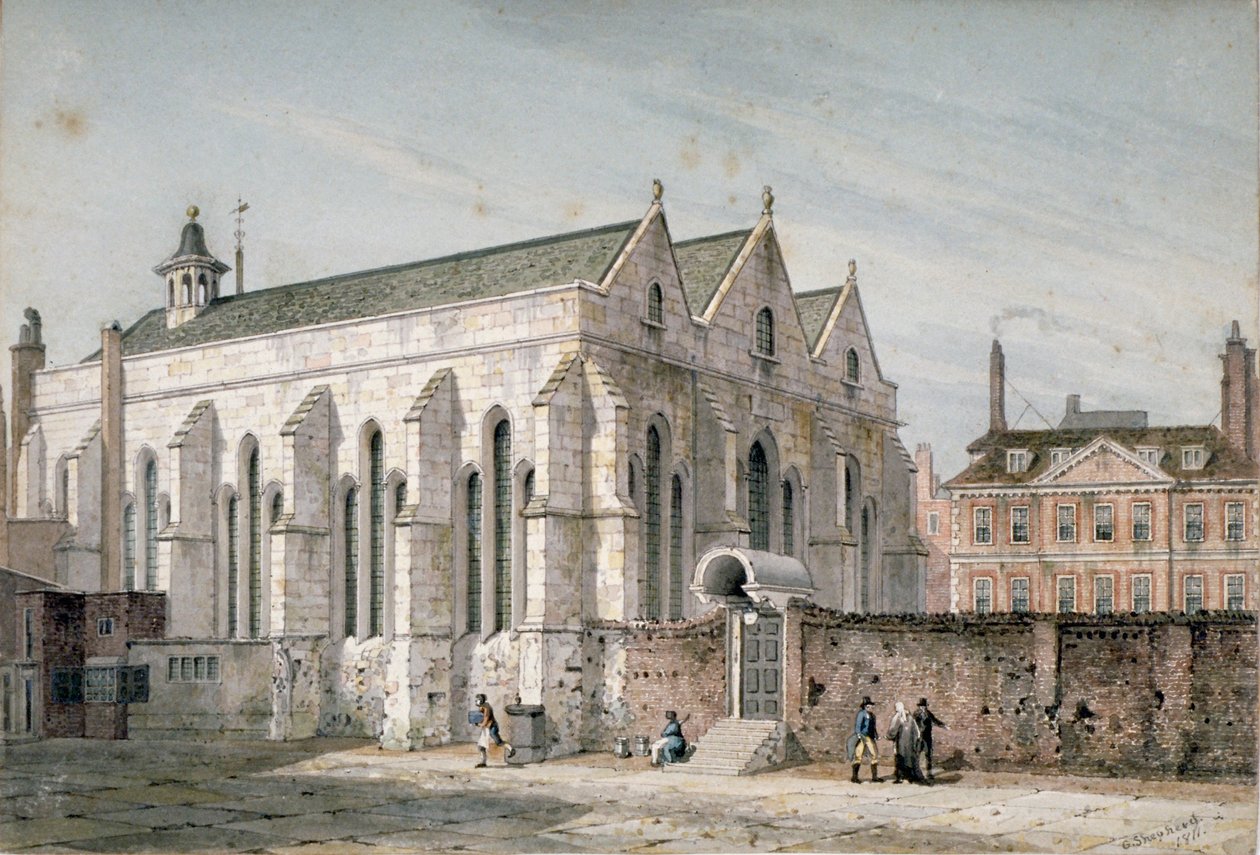 Pohled na chrám Temple Church, City of London, 1811. od George Shepherd