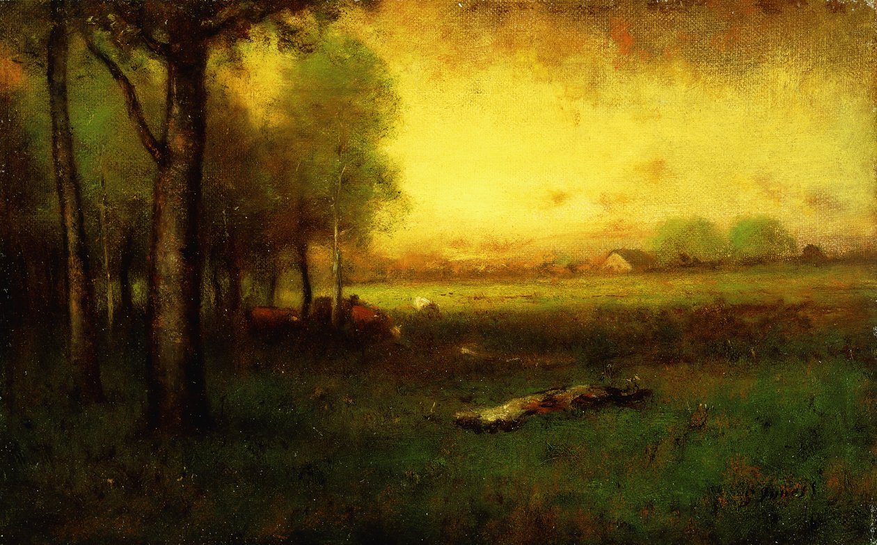 Krávy pasoucí se při západu slunce, od George Snr. Inness
