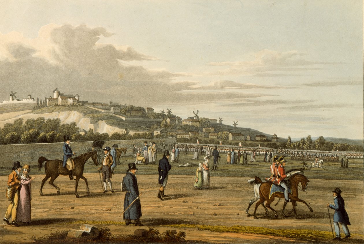 Recenze anglických vojsk na Montmartru od vévody z Wellingtonu, 21. října 1815, vyryl M. Dubourg, 1817 od George Snr after Scharf