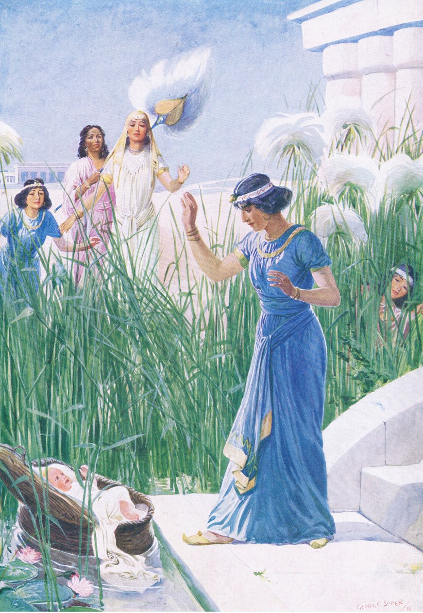 Dítě mezi bullrushes, z The Bible Picture Book vydané Thomasem Nelsonem, c.1950 od George Soper