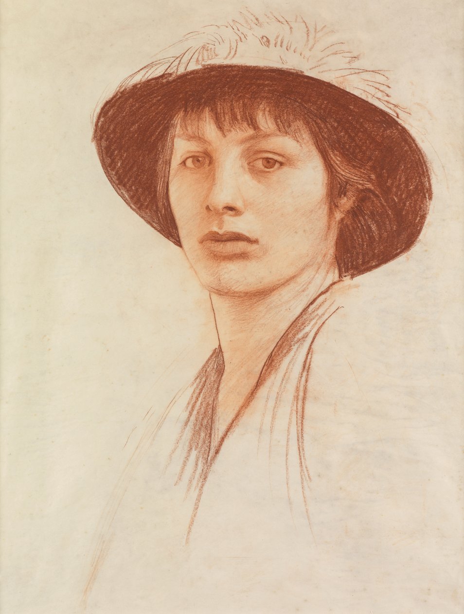 Žena v klobouku s peřím (červená křída na pergamenu) od George Spencer Watson