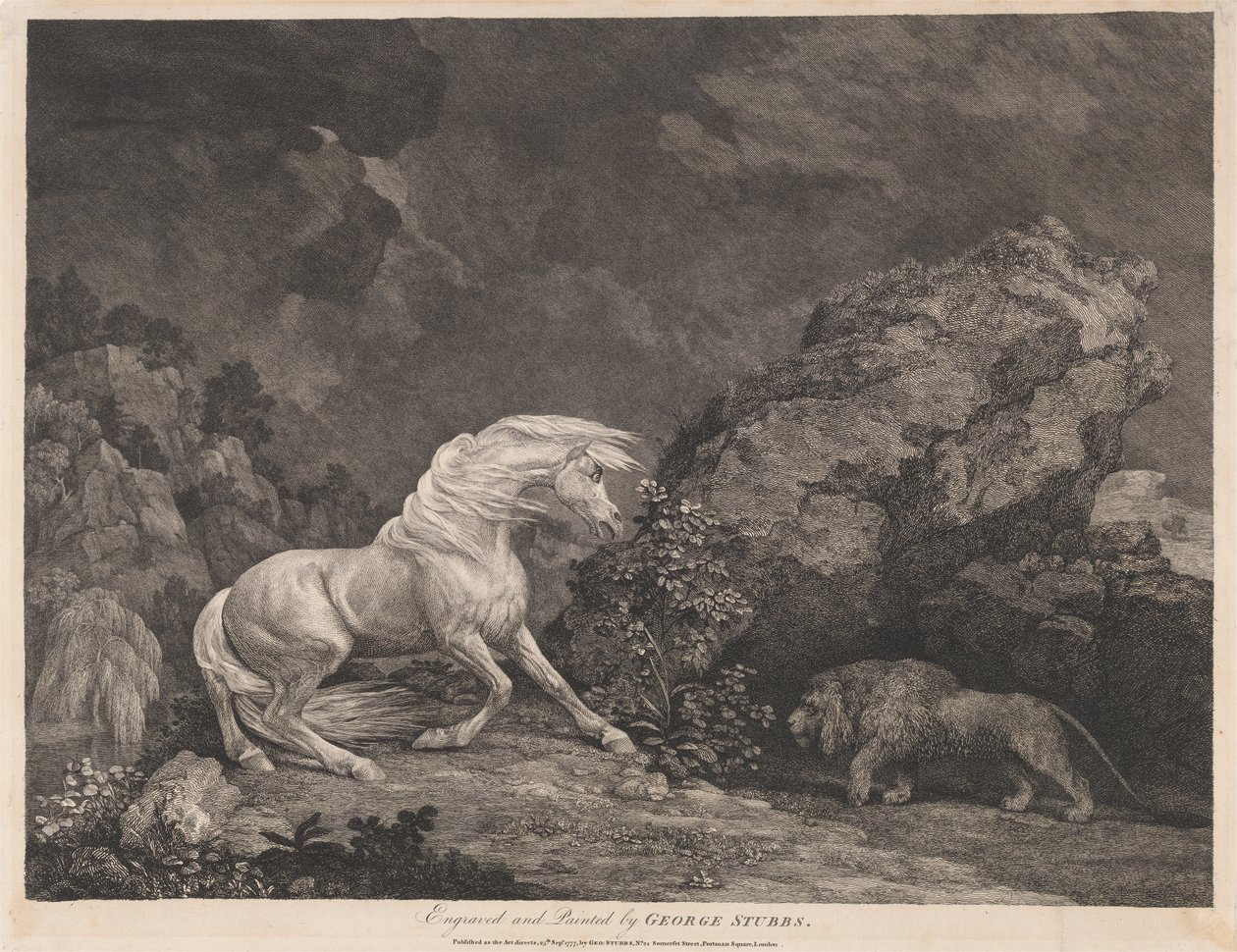 Kůň vystrašený lvem od George Stubbs