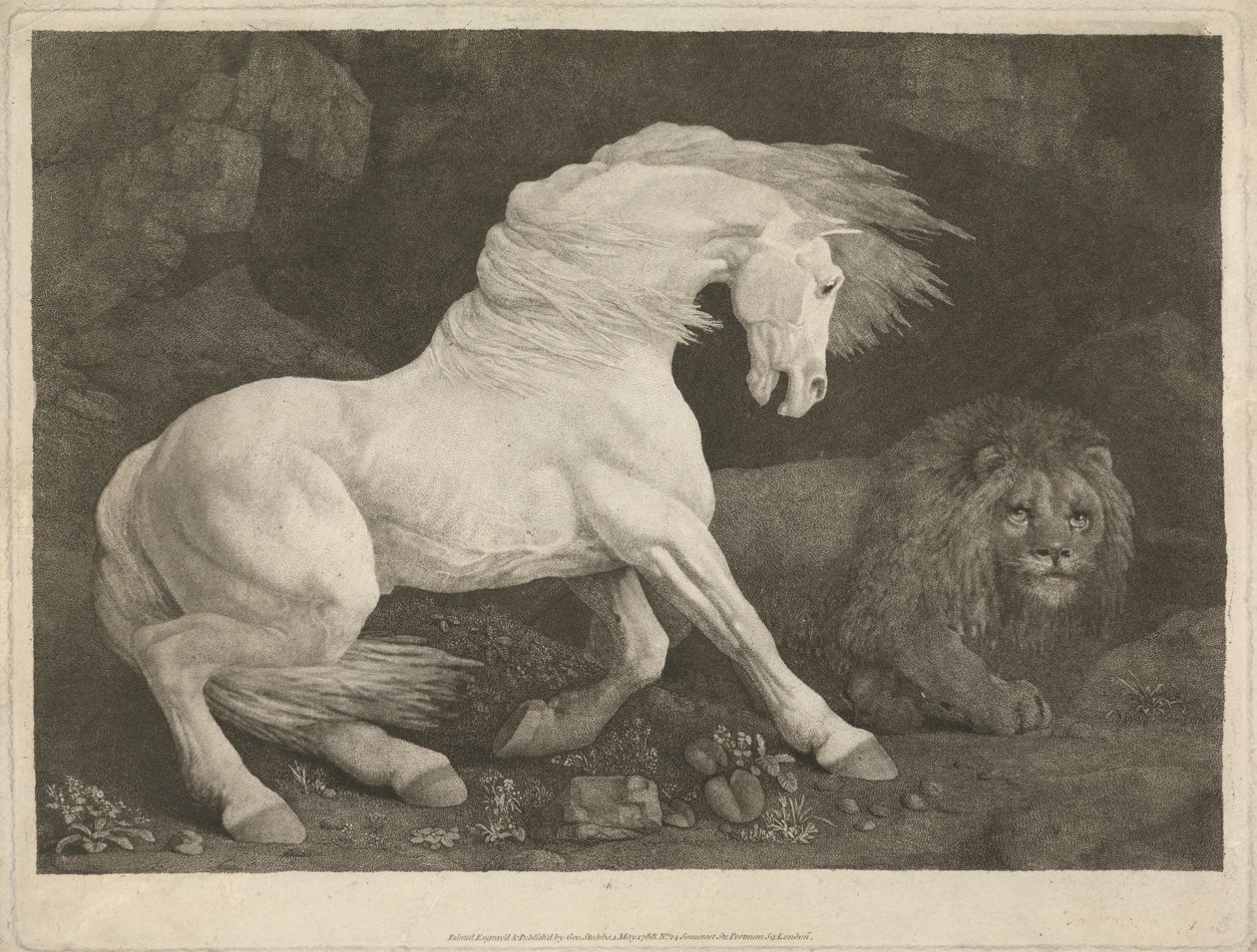 Kůň vystrašený lvem od George Stubbs