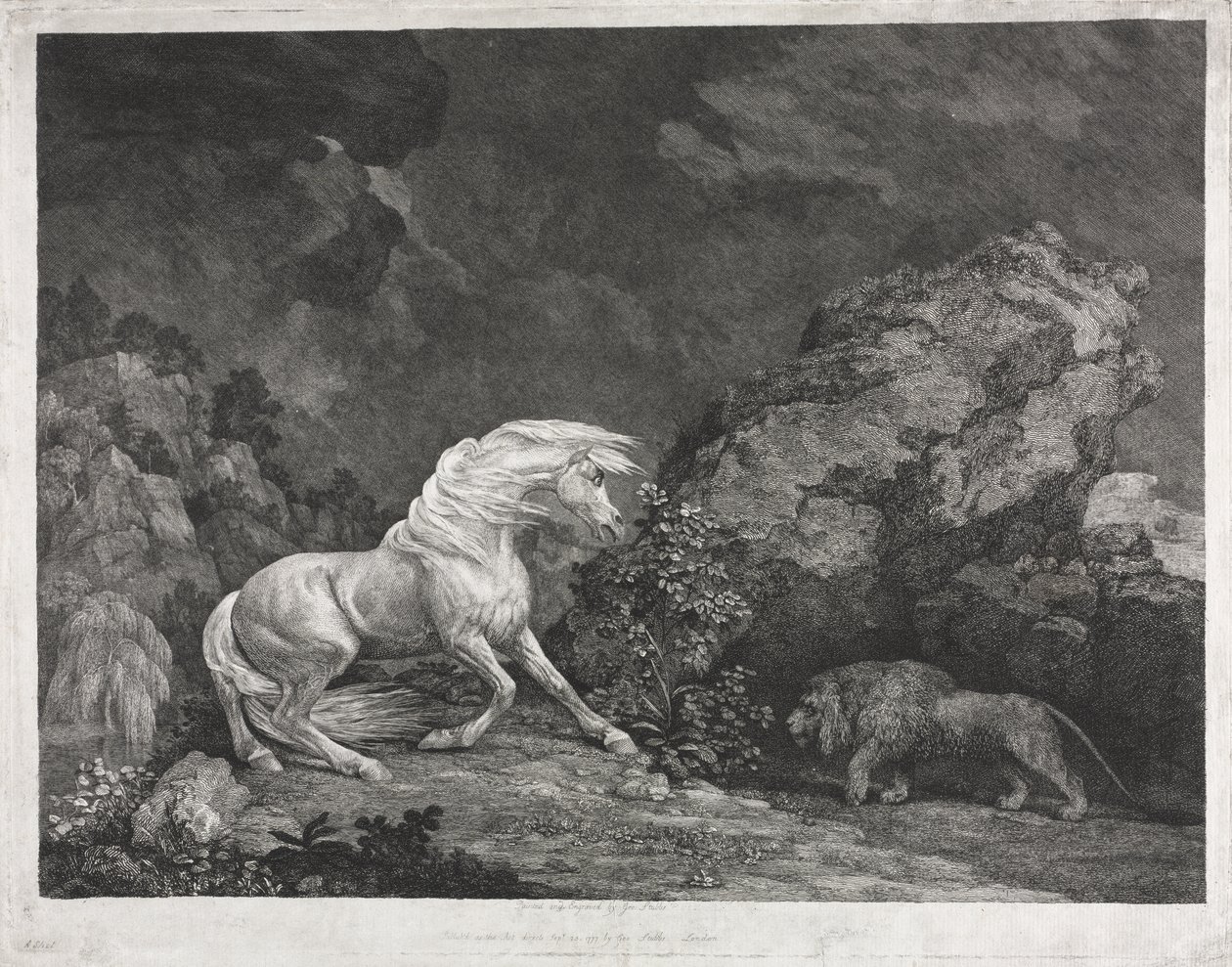 Kůň vystrašený lvem od George Stubbs