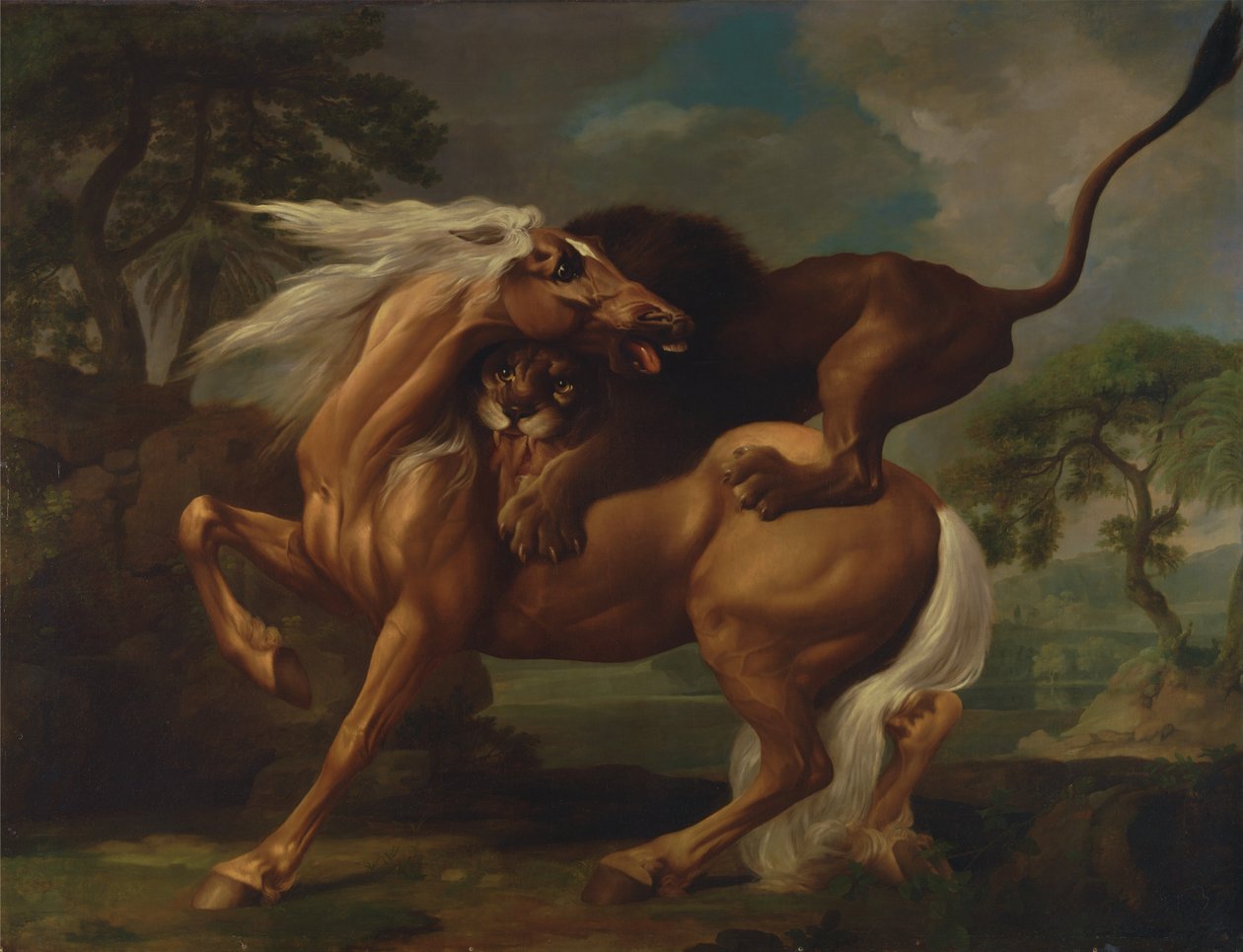 Lev útočí na koně od George Stubbs