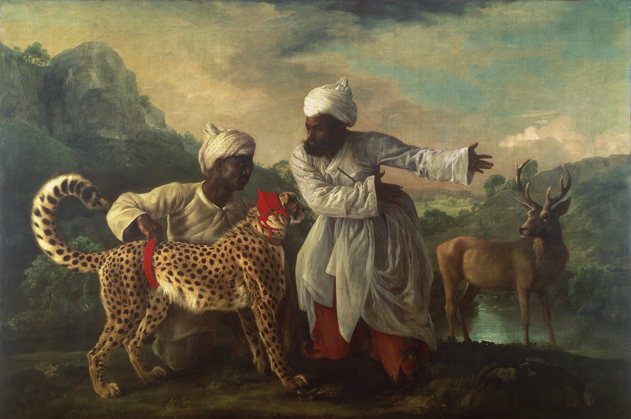 Gepard a jelen se dvěma Indiány, kolem roku 1765 (olej na plátně) od George Stubbs