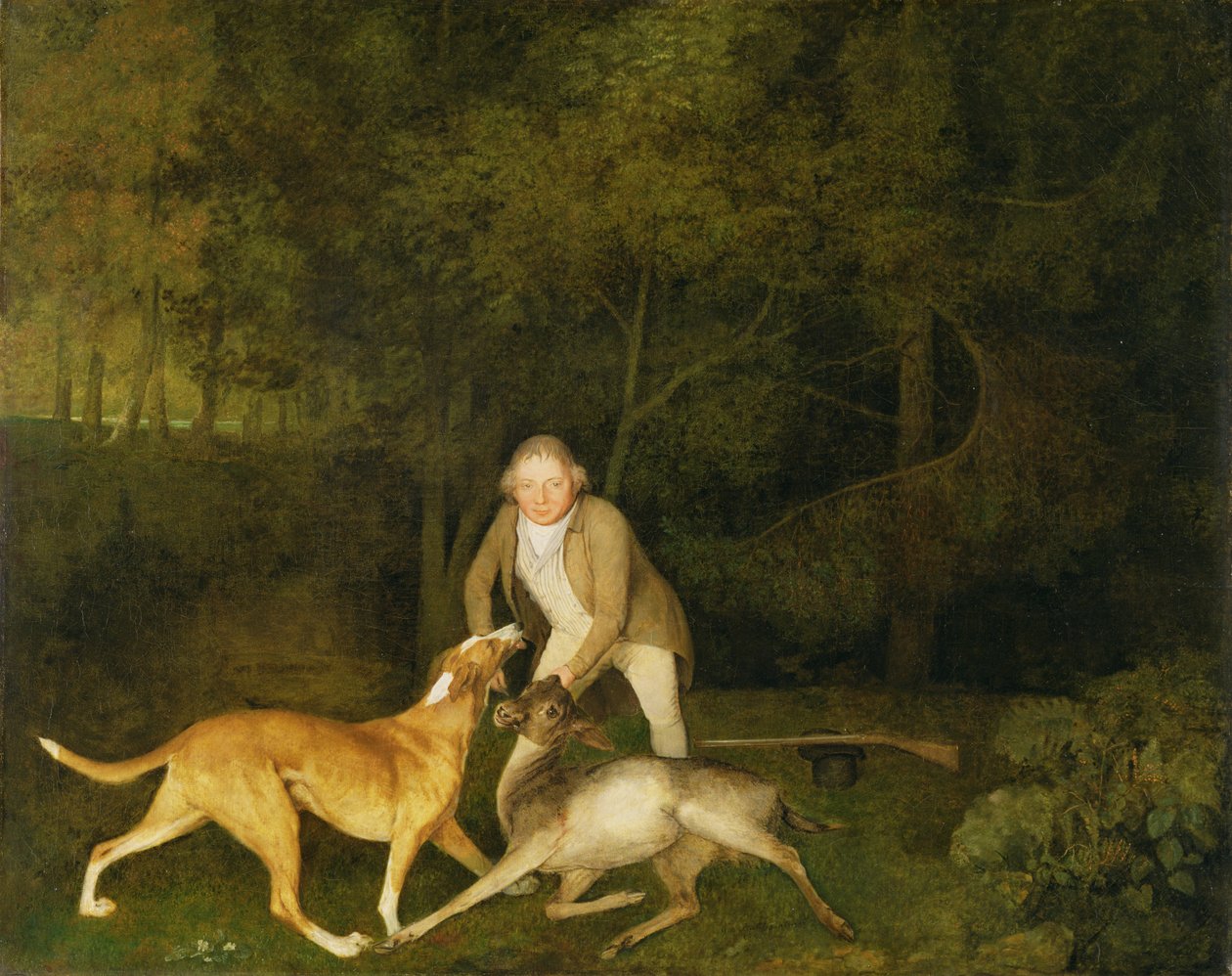 Freeman, hajný hrabě z Clarendonu, S umírající laní a psem od George Stubbs