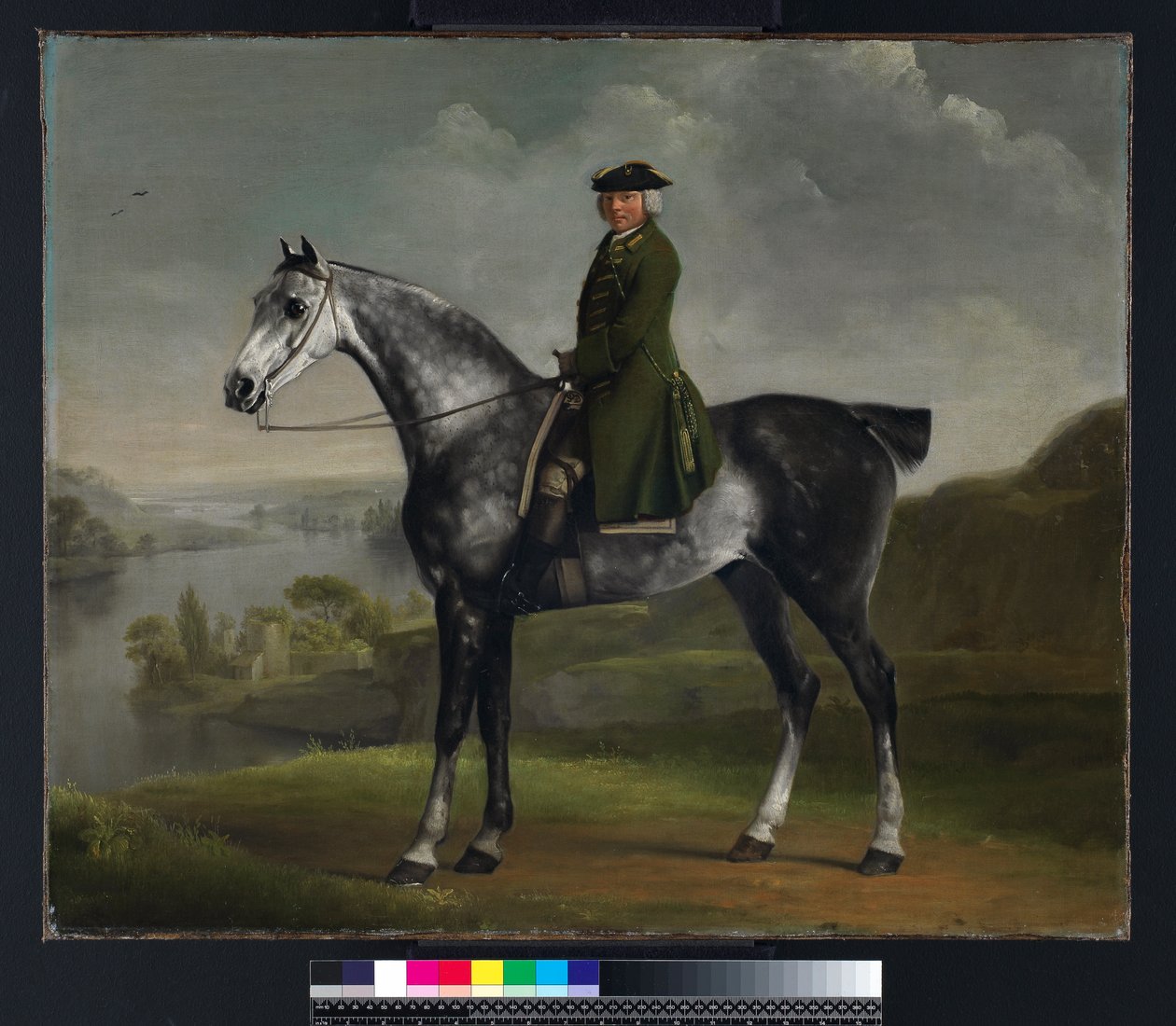 Joseph Smyth Esquire, poručík z Whittlebury Forest, Northamptonshire, na Dapple Gray Horse, kolem 1762-64 od George Stubbs
