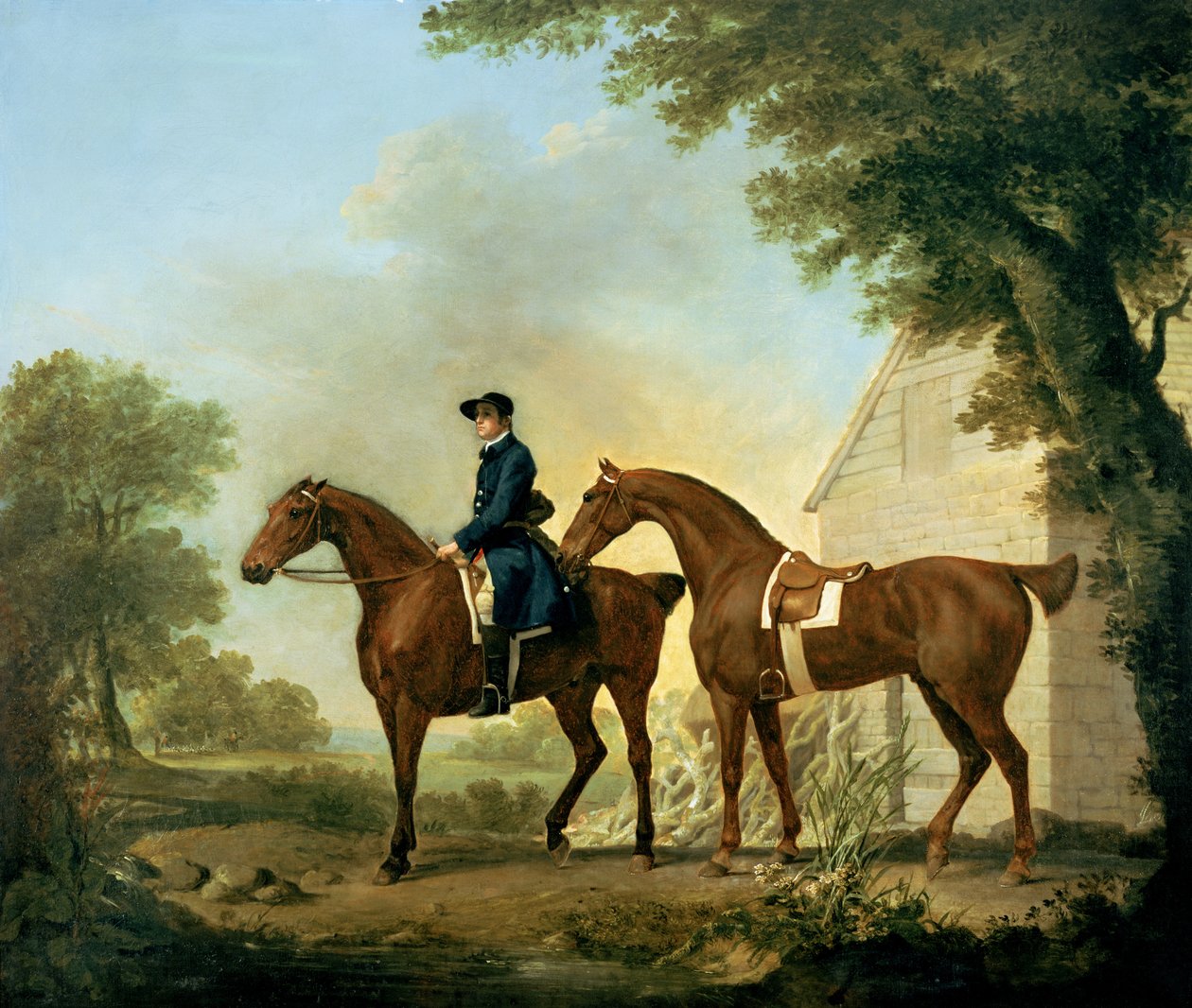 Lovci pana Crewe se ženichem u dřevěné stodoly (olej na plátně) od George Stubbs