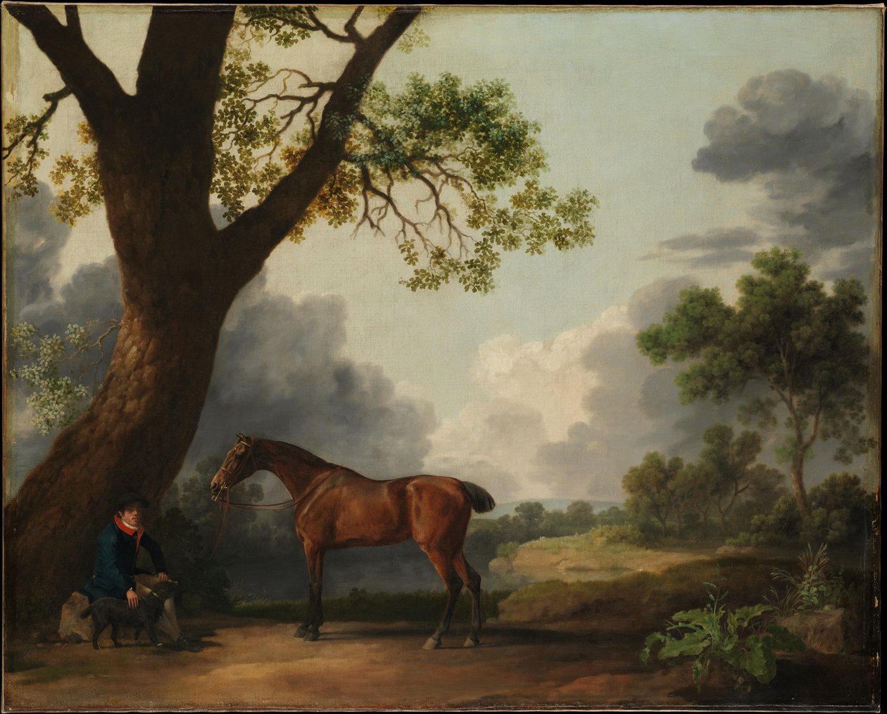 Lovecký kůň třetího vévody z Dorsetu se stájníkem a psem od George Stubbs