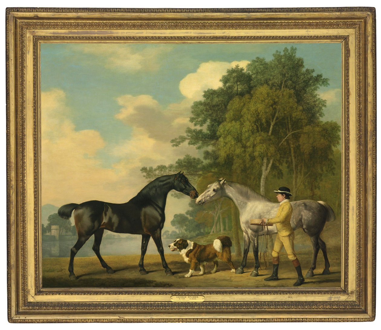 Dva lovci s mladým ženichem a psem u jezera, 1778 od George Stubbs