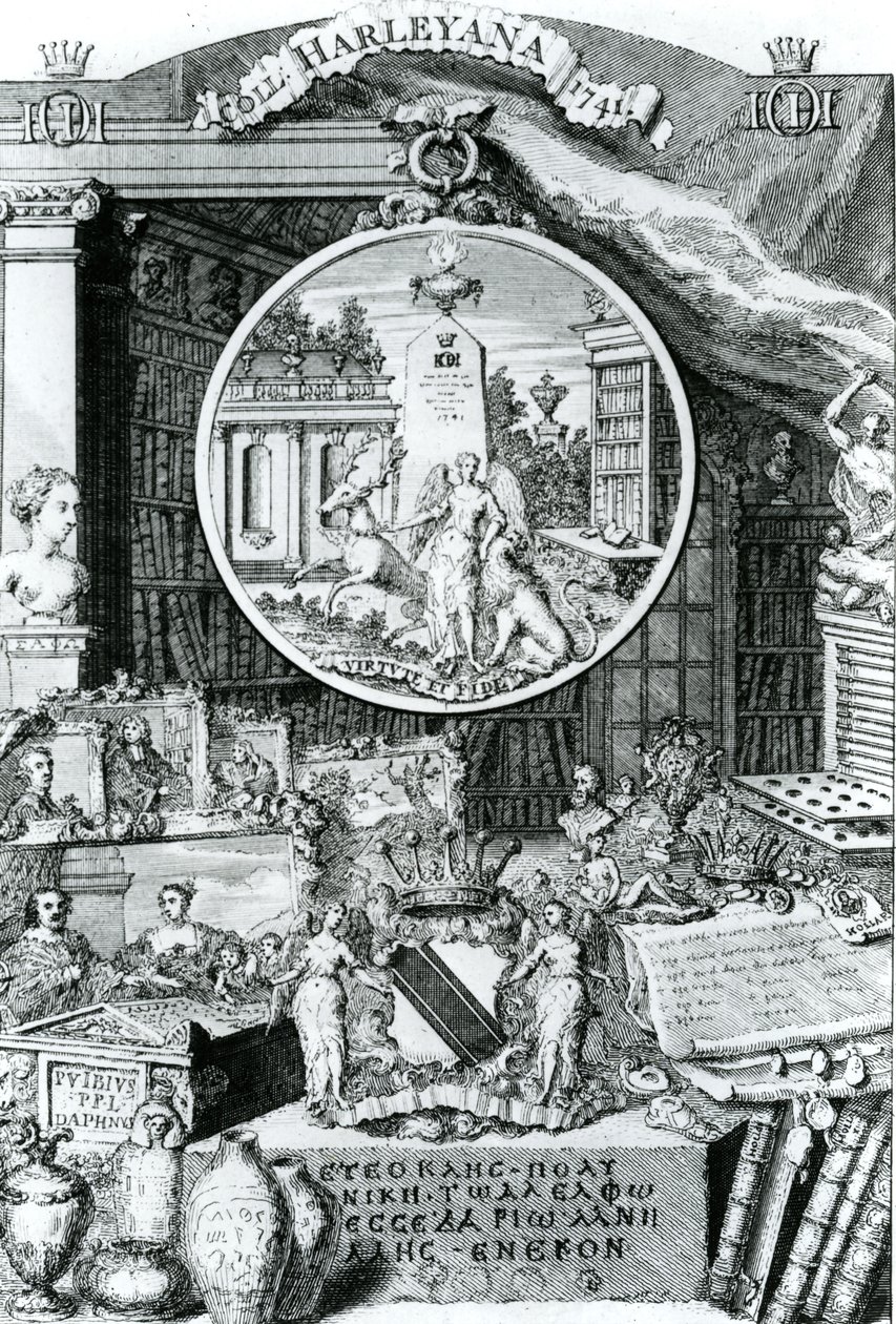 Knihovna lorda Harleye, 1741 od George Vertue