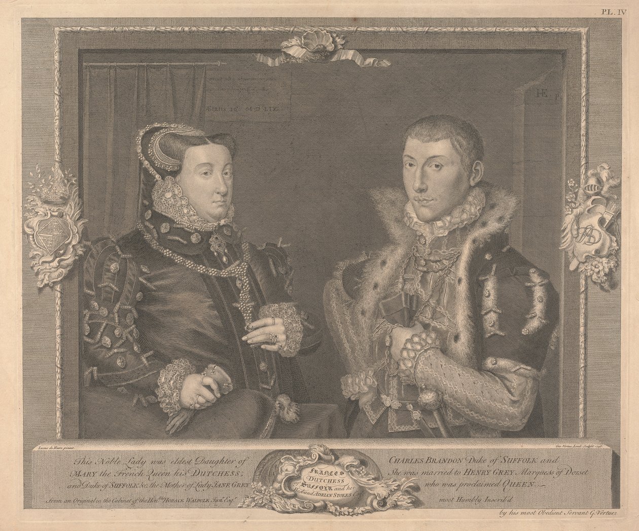 Frances Gray (rozená Brandon), vévodkyně ze Suffolku a její manžel Adrian Strokes od George Vertue