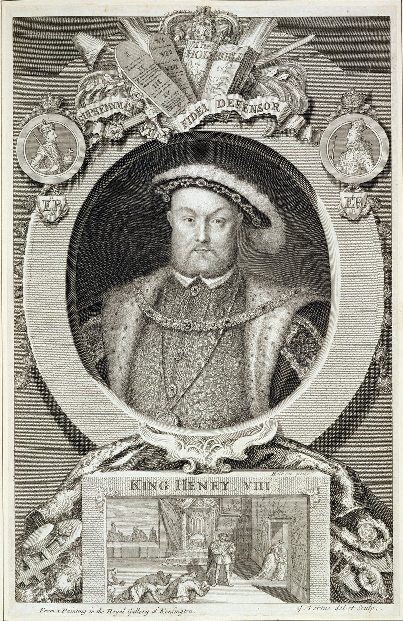 Jindřich VIII (1491-1547), po malbě v Královské galerii v Kensingtonu od George Vertue