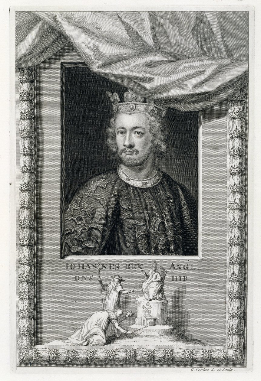 John (1167-1216) anglický král z roku 1199, vyryto umělcem (rytina) od George Vertue