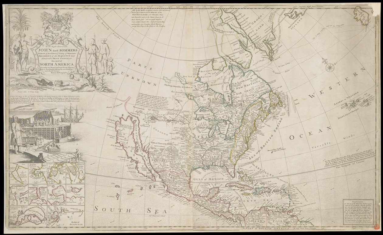 Mapa Severní Ameriky, asi 1720 (rytina) od George Vertue