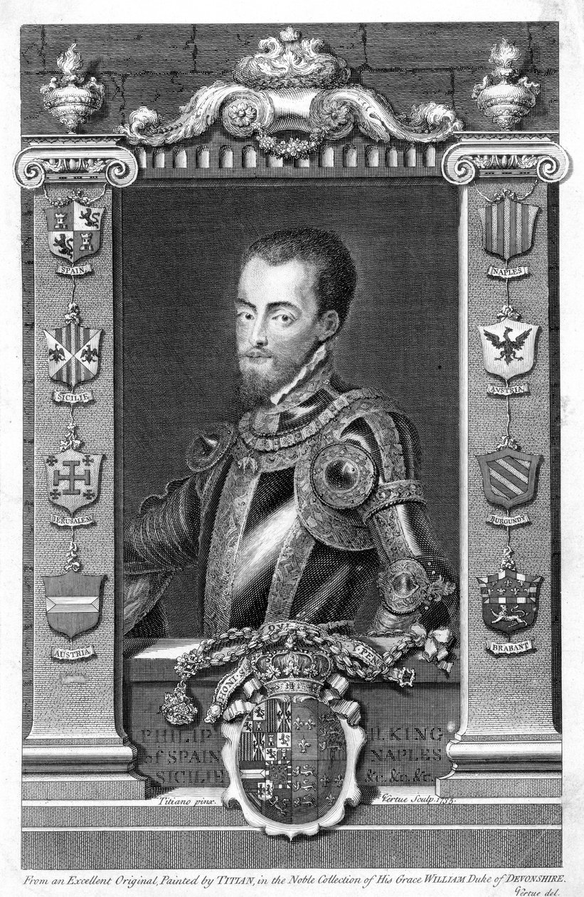 Filip II., španělský král, 16. století, 1735 od George Vertue