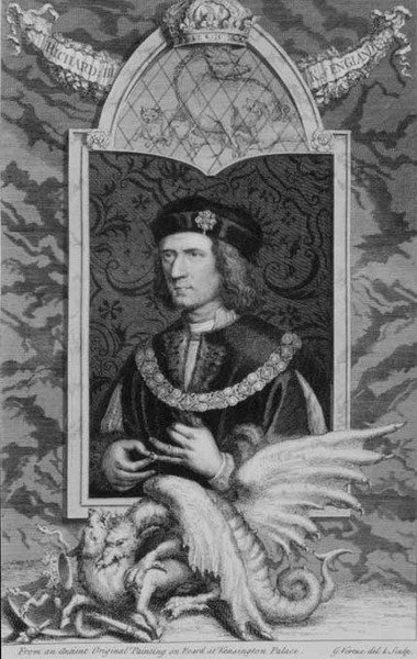 Richard III (1452-85) anglický král z roku 1483, podle portrétu v Kensingtonském paláci, vyrytý umělcem (rytina) od George Vertue