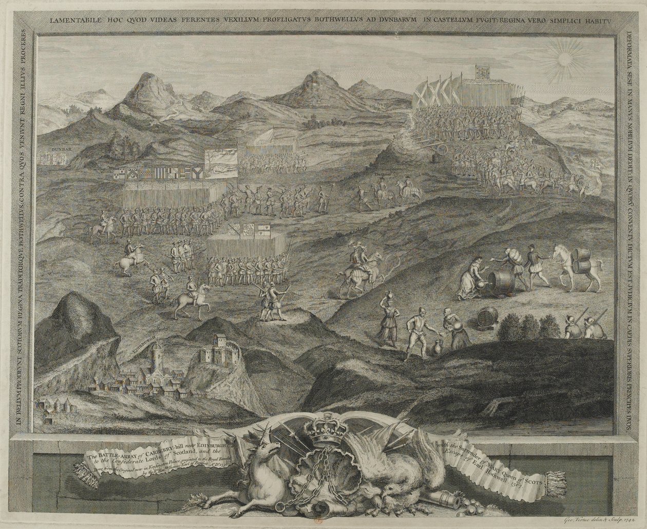 Battle Array of Carberry Hill poblíž Edinburghu v roce 1567, kolem roku 1738 od George Vertue