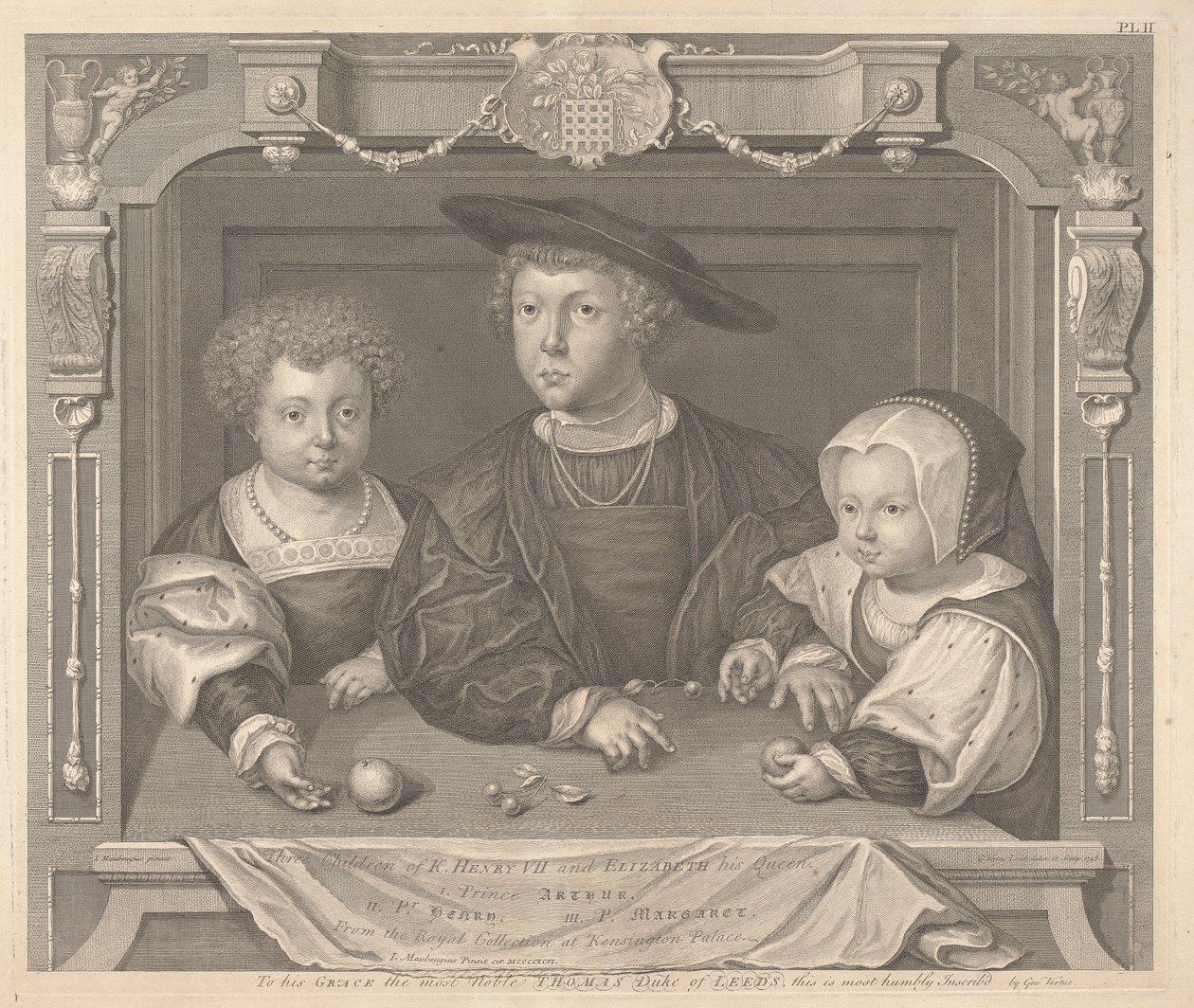 Tři děti Jindřicha VII. a jeho královny Alžběty, prince Artuše, prince Jindřicha a princezny Margaret od George Vertue