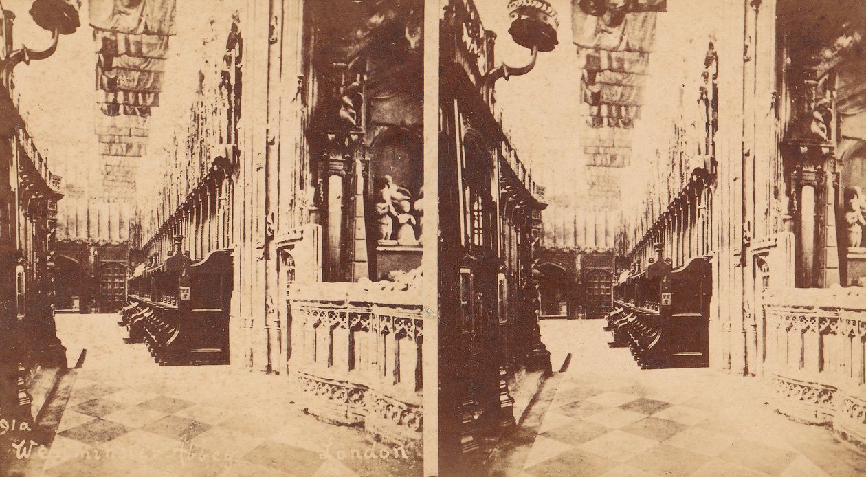 Skupina 5 stereografických pohledů na Westminsterské opatství, Londýn, Anglie, 1850-1910. od George W Griffith
