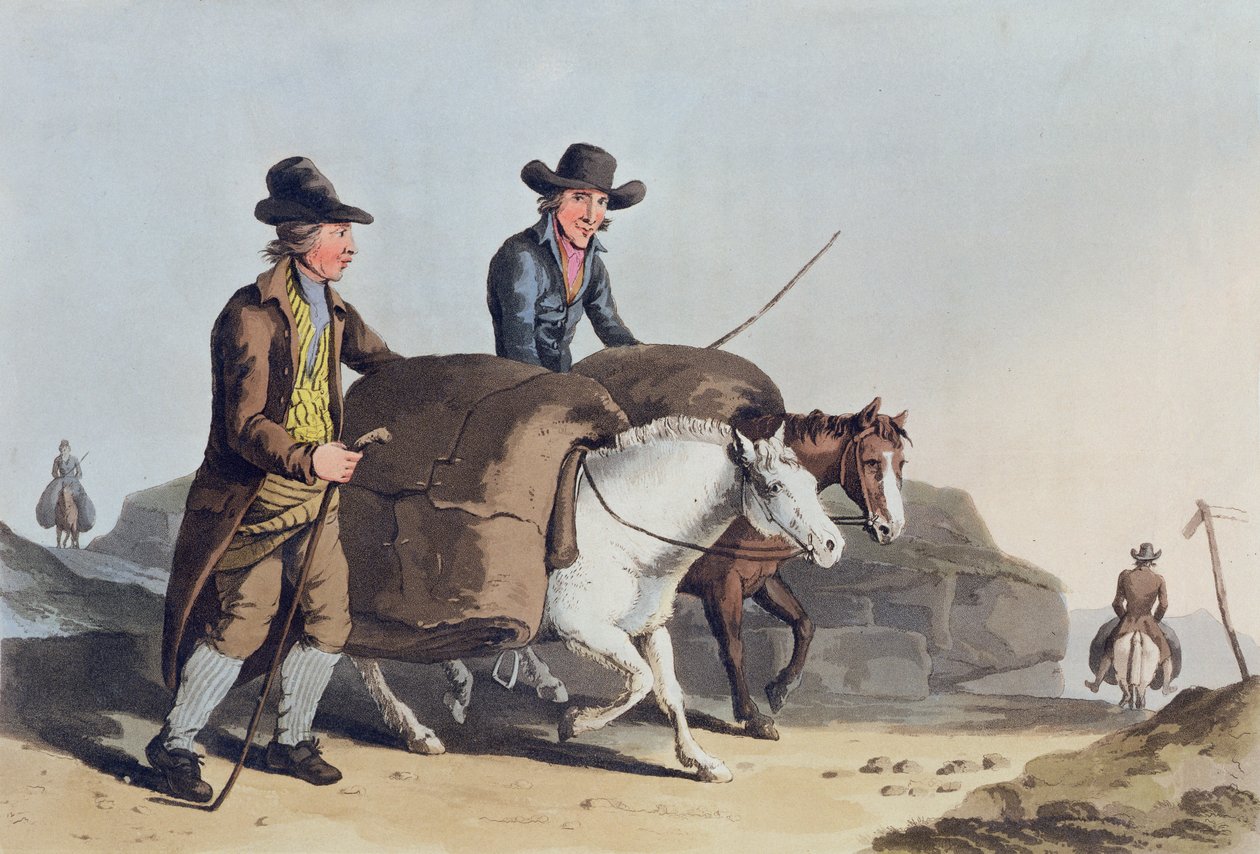 Soukeníci vezou sukno na trh, z knihy "Kostým z Yorkshiru", kterou vyryl Robert Havell (1769-1832) 1814 od George Walker