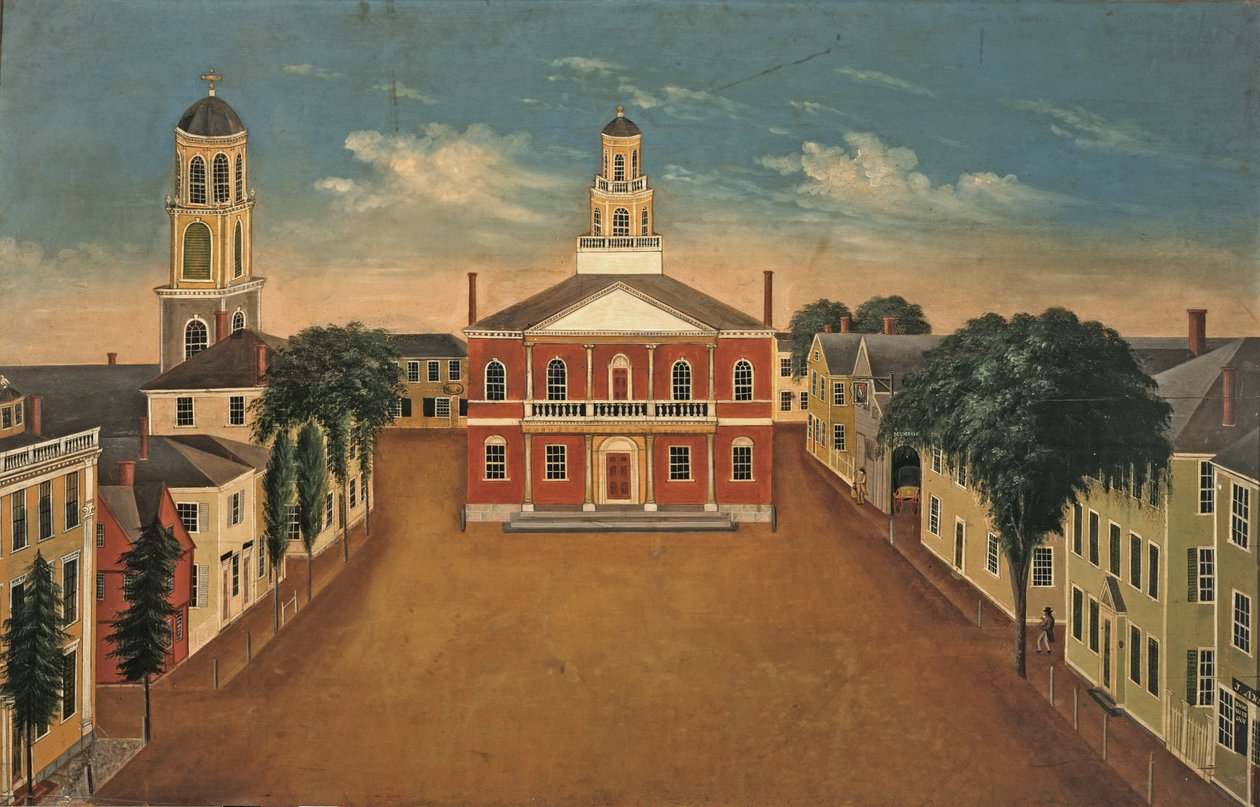Ohnivá tabule s vyobrazením pohledu na Court House Square, Salem od George Washington Felt