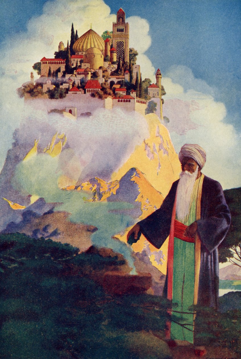 On the Summit of the Hill stojí jeden z nejúžasnějších paláců, ilustrace z „Legends of the Alhambra“ od Washingtona Irvinga (1783-1859) nakladatelství Lippincott od George Washington Hood