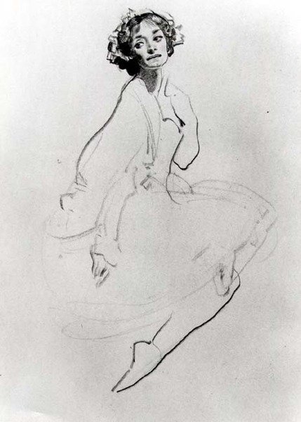 Studium baletního tanečníka, c. 1911 (křída na papíře) (čb foto) od George Washington Lambert