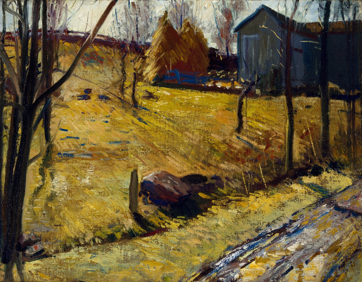 Kupky sena a stodola, 1909 od George Wesley Bellows