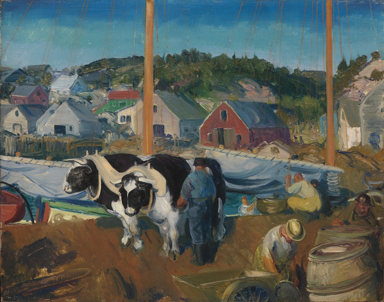 Ox Team, Wharf at Matinicus, 1916 (olej na dřevěném panelu) od George Wesley Bellows
