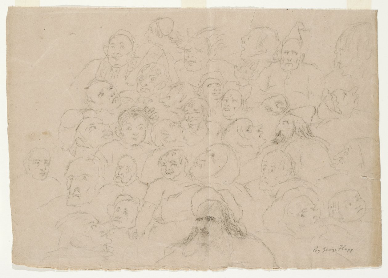 Untitled - Četné portrétní skici, zhruba nakreslené, mužů, žen a dětí (tužka na papíře) od George Whiting Flagg