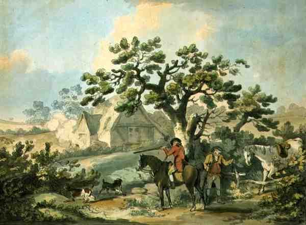 Partridge Shooting, lept Thomas Rowlandson (1756-1827), nakl. od J. Harrise, 1789 (barevný lept) (viz též 125724, 125726-27) od George after Morland